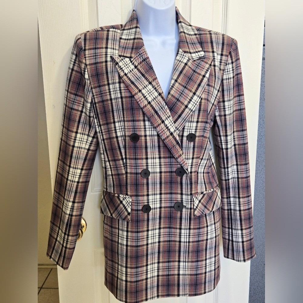 Apt. 9 Cara Santana Blazer Women's Size 4, Blue/Brown/Cream Plaid; Fully Lined